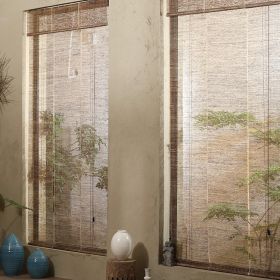 Summer Cloth Ramie Japanese Curtain Tea Room Retro Roller Blind (Option: Hemp brown hollow-55CM)